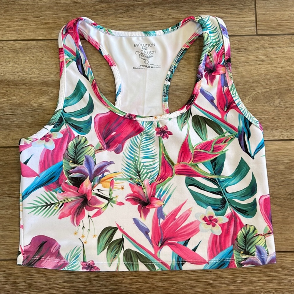 Floral Sports Bra, Size Large. Extra length.